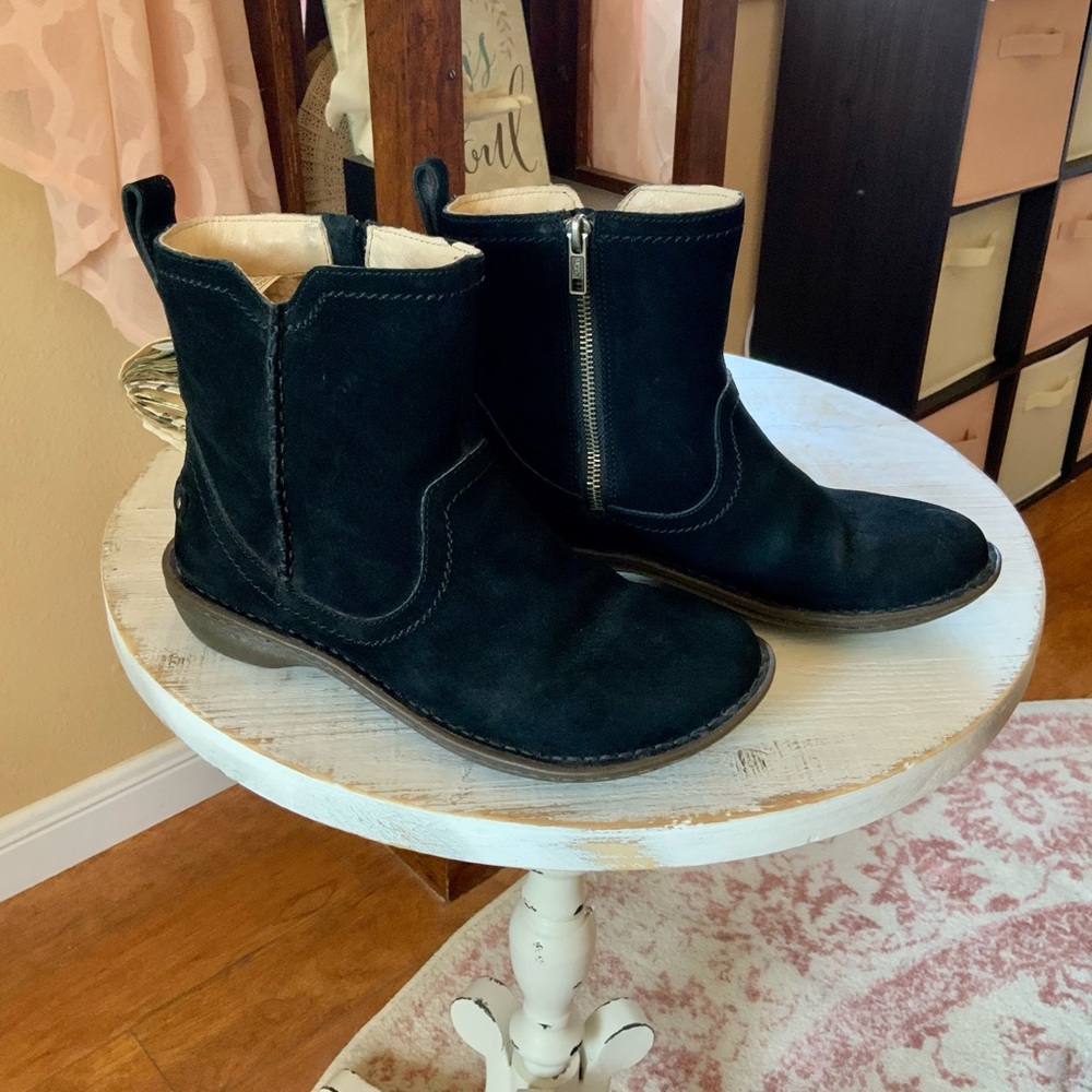 Black suede ankle UGG boots. Size 8.
